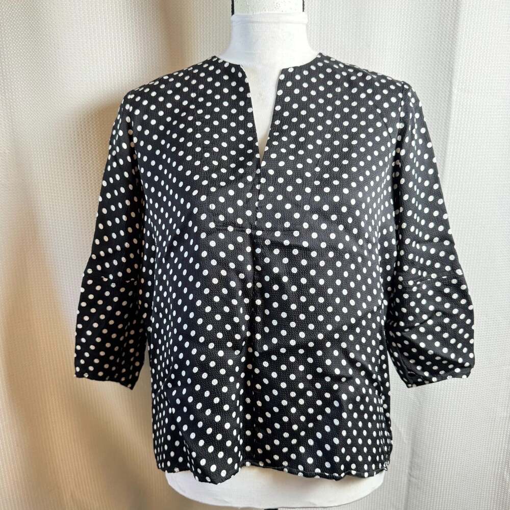 Everlane Black Polkadot Hammered Satin Viscose Blouse Womens Sz S Shirt Top EUC